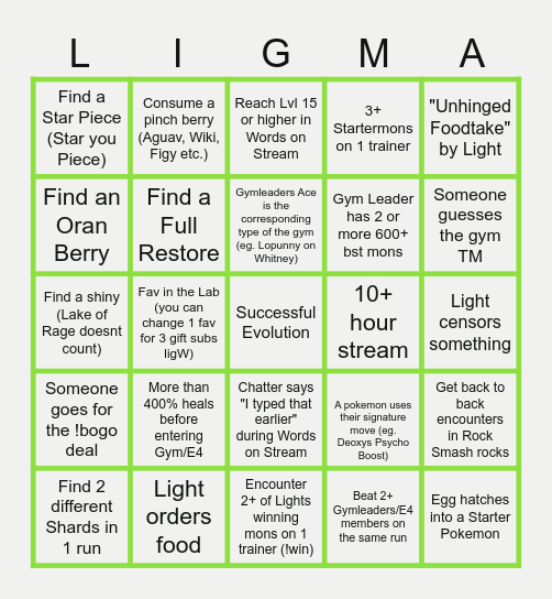 ligMa BingoBoard Bingo Card