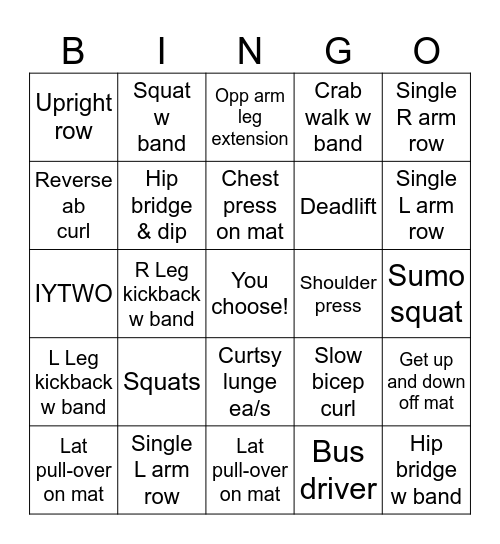 Active 4 Living Bingo Card