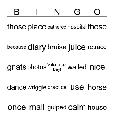 Valentine's Day Spelling Bingo!! Bingo Card