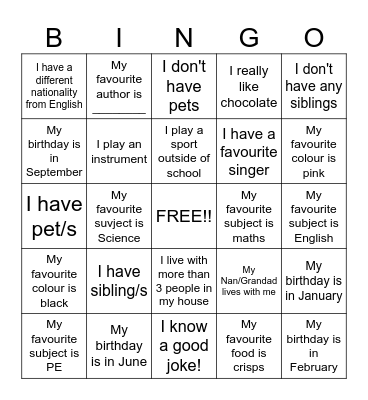 Untitled Bingo Card