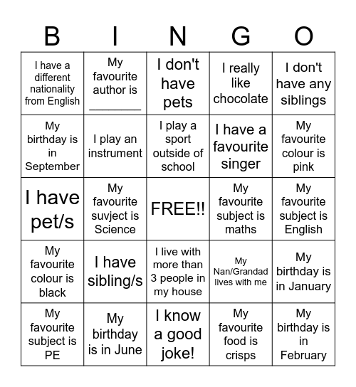 Untitled Bingo Card