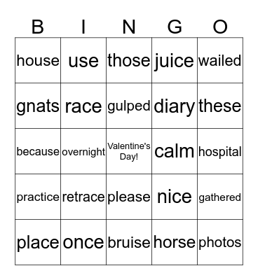 Valentine's Day Spelling Bingo!! Bingo Card