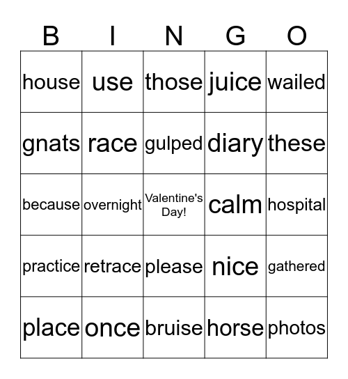 Valentine's Day Spelling Bingo!! Bingo Card