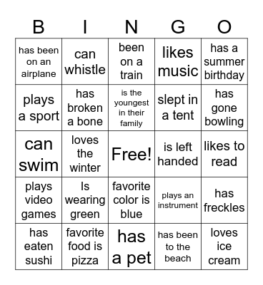 Get to know you Bingo! Bingo Card
