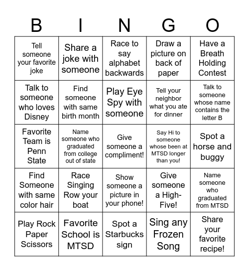 Bus Bingo Card