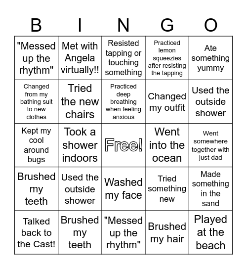 Bravery Challenges: Vacation Edition Bingo Card