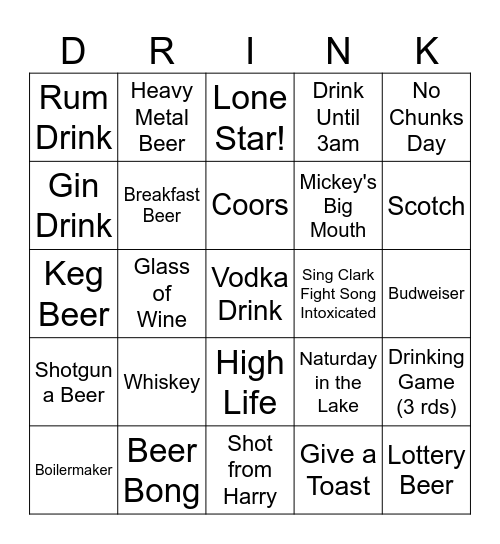 Tanglewood Drinko Bingo Card