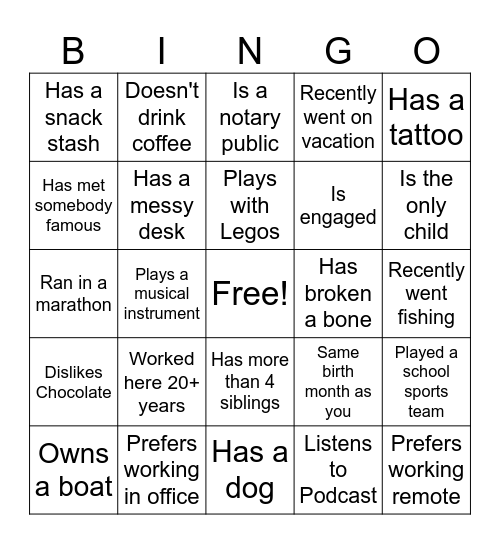 Office Bingo Card