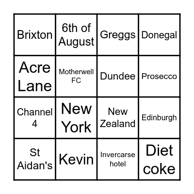 Geraldine Bingo Card