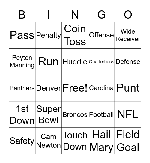 KCI Super Bowl Bingo Card