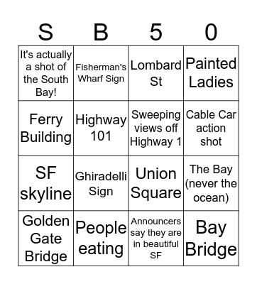 Super Bowl B-Roll Bingo Card