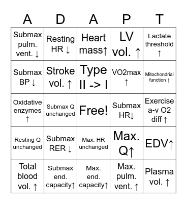 Adaptations to Aerobic & Anaerobic Training Bingo Card