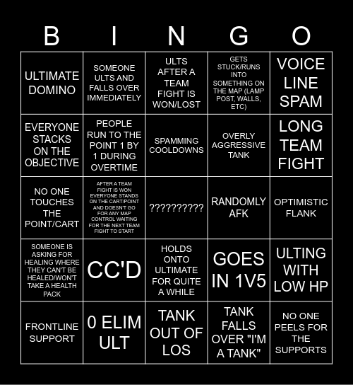 Spectating Bingo Card