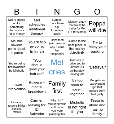 Mel's California Vacation!!!! Bingo Card