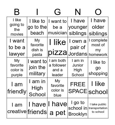 AIM HIGH Bingo Card
