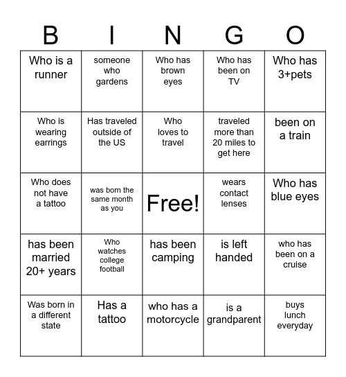 FIND THE GUEST BINGO! Bingo Card