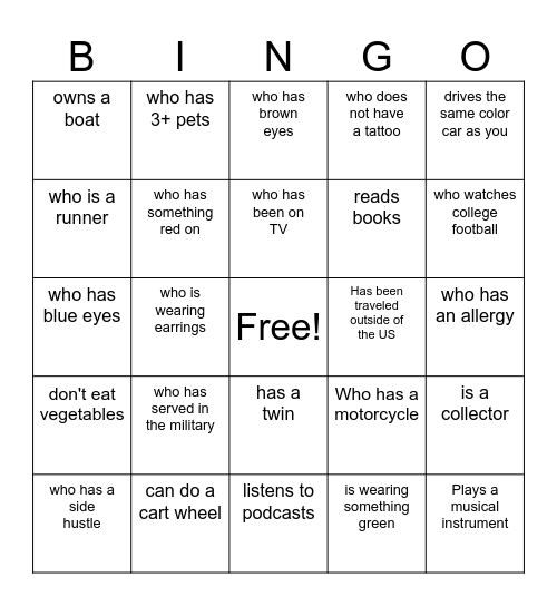 FIND THE GUEST BINGO Card