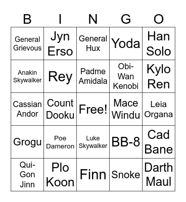 Star Wars Bingo Card