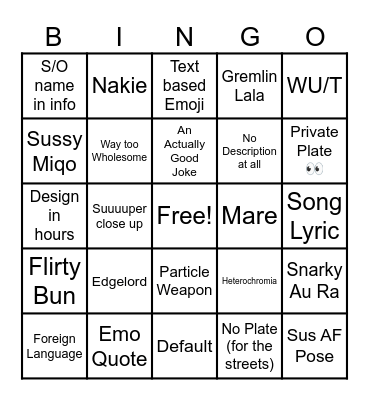FFXIV Adventurer Plates Bingo Card