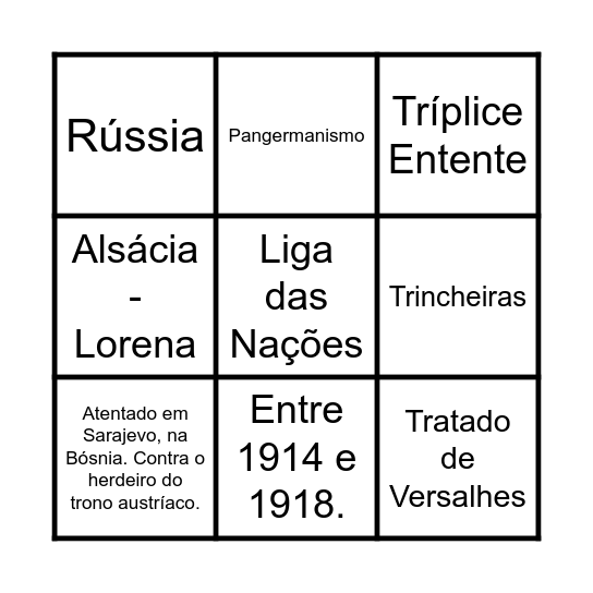 1° guerra mundial Bingo Card