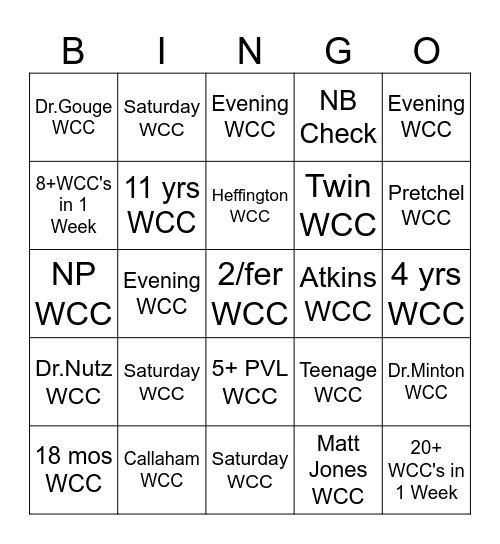 WCC Bingo Week 3 Bingo Card