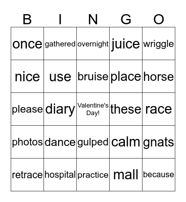 Valentine's Day Spelling Bingo!! Bingo Card