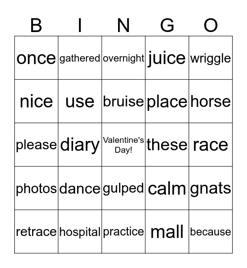 Valentine's Day Spelling Bingo!! Bingo Card