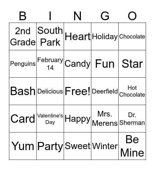 Valentine Party Bingo Card