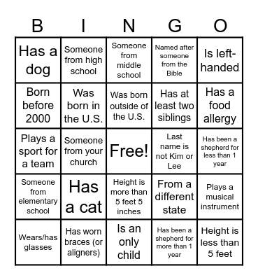 CHILDREN'S SHEPHERDS BINGO! Bingo Card