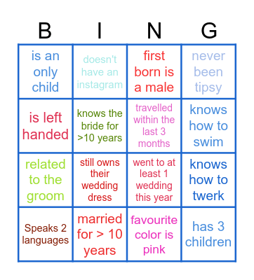 Wedding Thangs Bingo Card