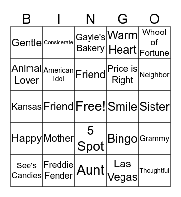 BINGO for Wanda!!! Bingo Card