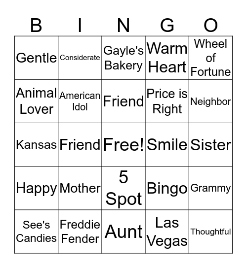 BINGO for Wanda!!! Bingo Card
