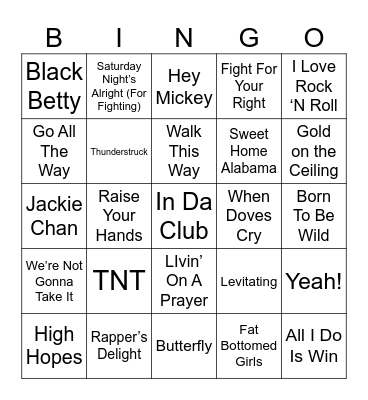 Turn It Up Bingo Card