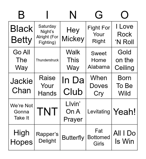 Turn It Up Bingo Card
