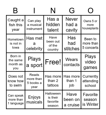 Find Someone Who Bingo Card