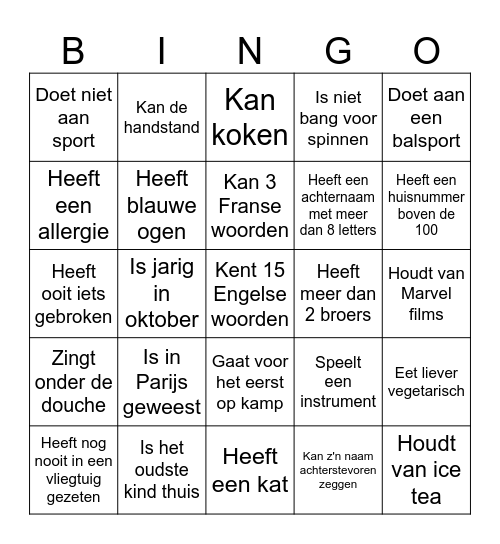 Kennismakings-Bingo Card