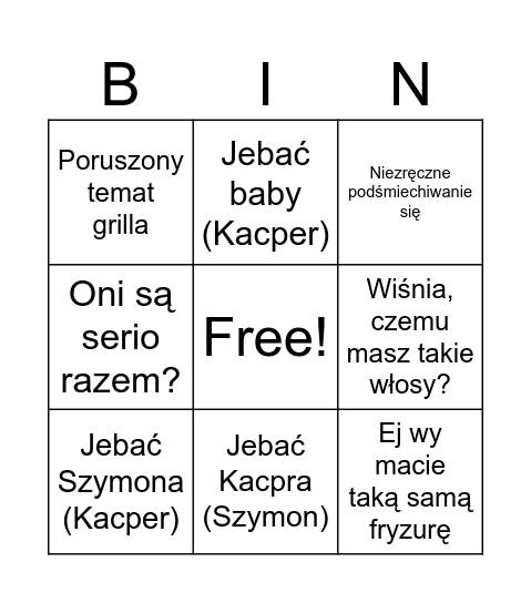 Wyjście w sobotę Bingo Card