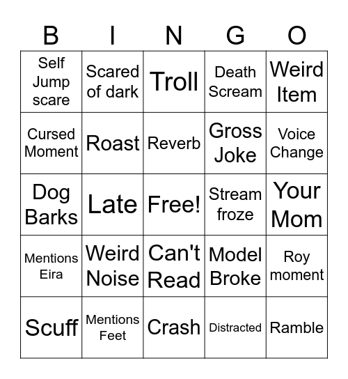 Average RoyStream Bingo Card