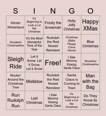 Christmas in July SINGO Bingo Card