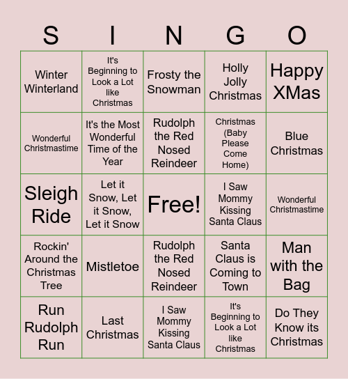 Christmas in July SINGO Bingo Card