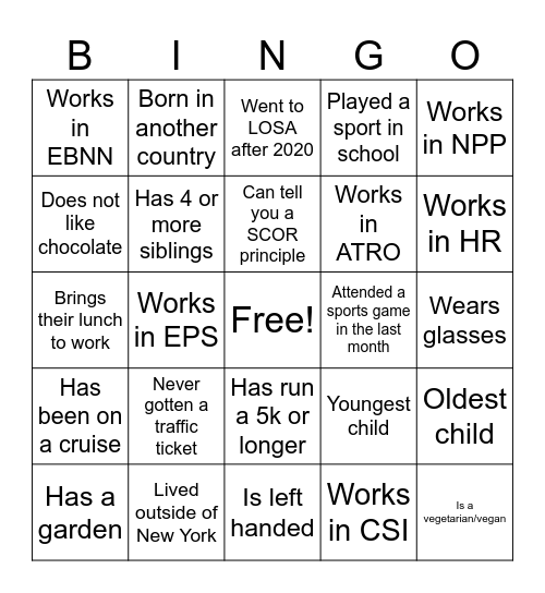 LOSA Networking Bingo Card