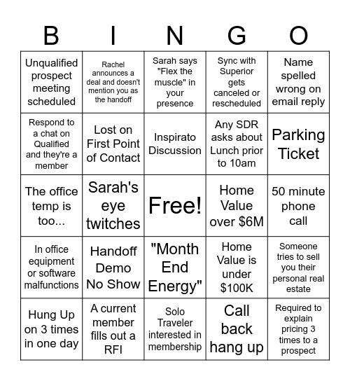 SDR Bingo Card