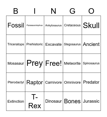 Dino Bingo Card