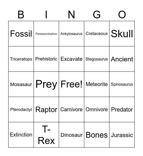 Dino Bingo Card