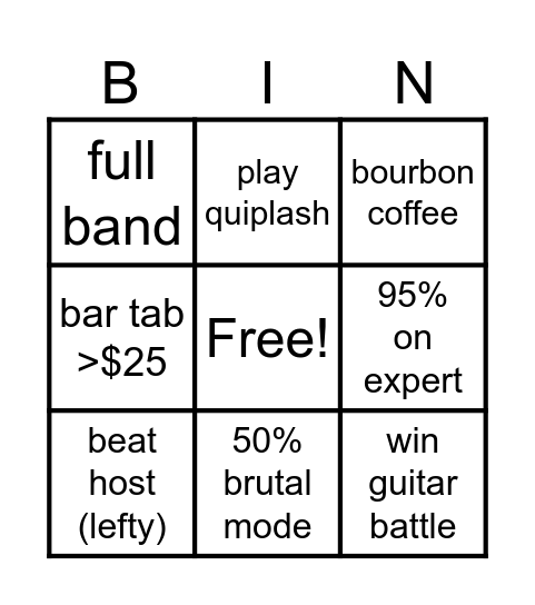 Clone hero Bingo Card