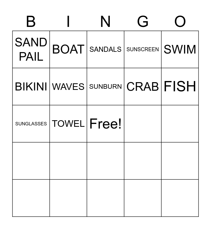 BEACH BLANKET BINGO Card