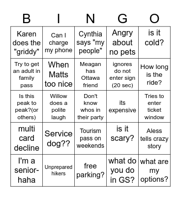 GS Guests Bingo Card