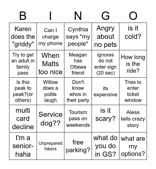 GS Guests Bingo Card