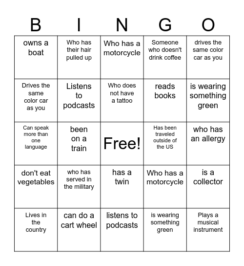 FIND THE GUEST BINGO Card