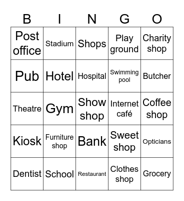Places in a town Bingo Card